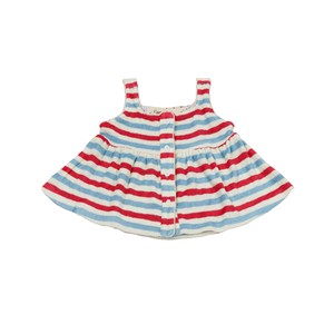 Vestito Estivo Casual Senza Maniche in Cotone con Bottoni per Bambine, Abito con Bretelle per <span class=keywords><strong>Neonata</strong></span>, Rosso e Blu a Righe - Product Image 1