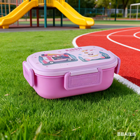 Boîte à lunch bento pour enfants, dessins animés, pour les âges de 3 à 7 ans, sans BPA, 3 compartiments, anti-fuite, réutilisable, avec cuillère et sac