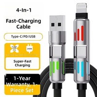 Câble USB avec boîte de vente au détail, lumière RGB respirante en silicone, câble de charge rapide USB-C 240W 4 en 1 multicolore avec lumière respirante