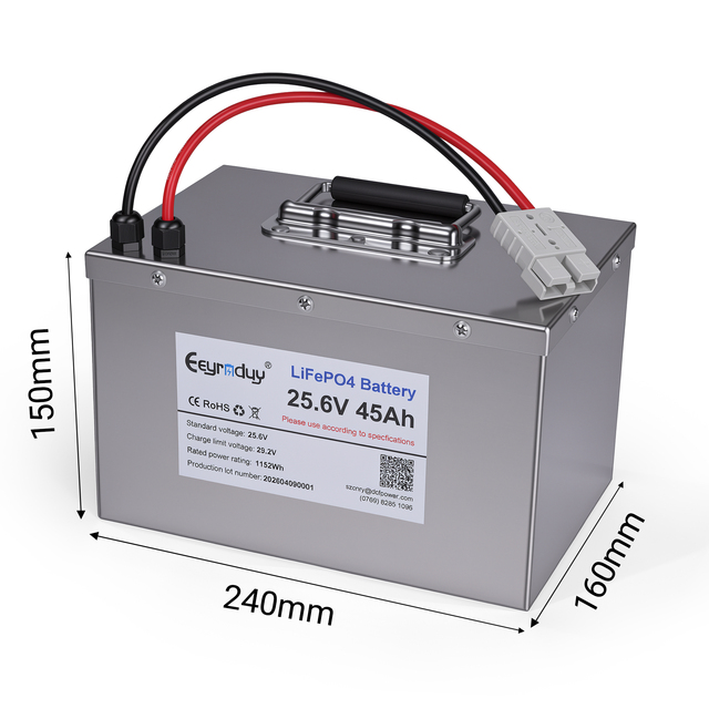 Factory customized 25.6V 45Ah lithium iron phosphate battery pack stainless steel shell Anderson connector industrial battery