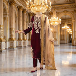 Ensemble de robes décontractées pour femmes, kurta avec pantalon, dupatta et broderie en dentelle Zari - Product Image 6