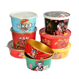 Custom Disposable 300/450/1400/1500/2000ml Take Away Paper Food Packaging Wholesale Round Paper Bowl Lid