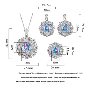 Fashion Eco-friendly Copper Gold 12-10mm Gradient Zircon Vintage Floral Pendant <b>Earrings</b> Ring 3-Piece Jewelry <b>Set</b> for Party - Product Image 2