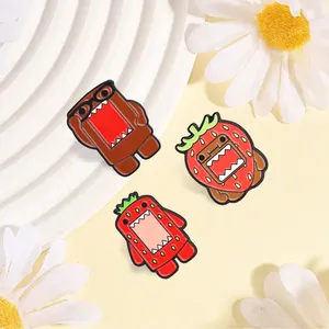 Lindo Pin Esmaltado de <span class=keywords><strong>Domo</strong></span> <span class=keywords><strong>Kun</strong></span> con Fresa y Flor, 3 Estilos, Broche de Monstruo Frutal, Regalos Promocionales Personalizables para Decoración de Mochilas - Product Image 4