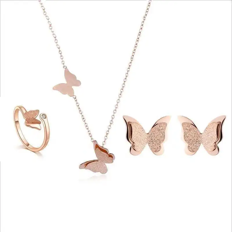 Necklace Ring Jewelry Sets Accessories Women Butterfly Ring Necklace Bracelet Earring Ring Set For Women