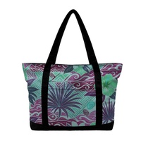 Sac de shopping en toile personnalisé à imprimé floral Hibiscus des Fidji avec fermeture éclair et longues poignées de transport
