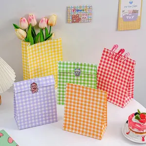 Ins Style Colourful Plaid Gift Bags Cute Candy For Shoes Clothes Packaging Shopping Bag With Logo With Kraft Brown Paper Bags