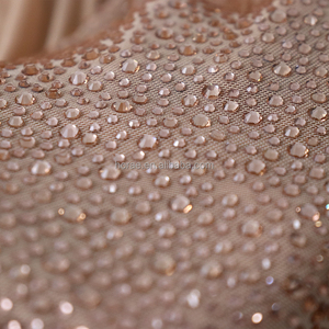 FB012 Factory New Design Tight <strong>Rhinestone</strong> <strong>Fabric</strong> Shiny Peach <strong>Crystal</strong> Tulle <strong>Fabric</strong> - Product Image 3