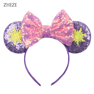 Vente flash, accessoires de <span class=keywords><strong>cheveux</strong></span> exquis pour cosplay de <span class=keywords><strong>Raiponce</strong></span> avec fleurs en strass, nœud brillant, style mignon, serre-tête oreilles de souris pour filles - Product Image 3