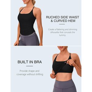 FOXA Womens Workout Tank <b>Top</b> Built-In Bra Ruched Square Neck <b>Crop</b> <b>Top</b> Yoga Gym Athletic Shirt Sweat-Wicking Breathable Quick Dry - Product Image 4