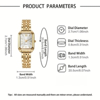 Montre à quartz pour femme avec bracelet en alliage et cadran carré, style luxe léger, ensemble de bijoux 6 pièces pour cadeaux de vacances