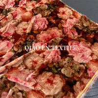Kain Beludru Vintage Motif Bunga Mawar, Beludru Devore Motif Bunga Pink Cokelat Retro untuk Gaun & Dress Malam