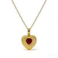 Collar de Lujo Chapado en Oro Vintage con Plata 925 y Granate, Diseño Texturizado en Forma de Corazón para Estilo Urbano, Fiestas y Regalo