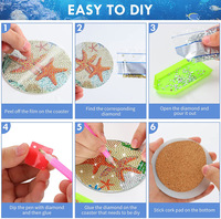 Kit de 8 sous-verres en diamant à faire soi-même, peinture au diamant avec support, tapis en liège, monde sous-marin, sous-verres en diamant à peindre