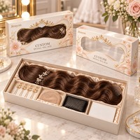 Boîte d'emballage personnalisée pour perruques de mariée avec logo, pour marques de beauté américaines, boîte rigide en deux parties avec couvercle et base, avec fenêtre transparente en PVC