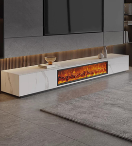 Meuble TV de luxe léger à panneaux en roche Salon moderne simple Cheminée à flamme simulée Armoire en bois massif Flamme 3d - Product Image 1