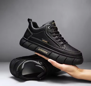 Baskets tendance souples et confortables pour hommes, chaussures décontractées en cuir avec amorti, style skateboard et marche - Product Image 1