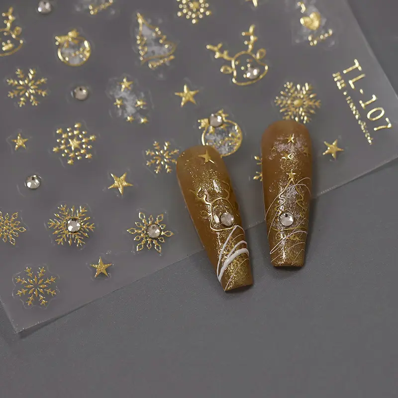 Hot Stamping Rhinestones Copo de nieve en relieve Navidad Adornos para uñas Pegatinas