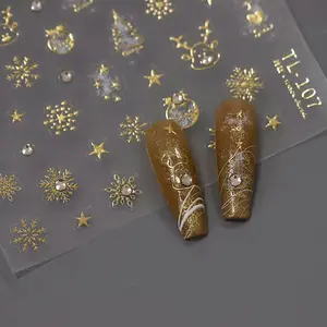 Estampage à chaud strass flocon de neige en relief noël ongles ornements autocollants