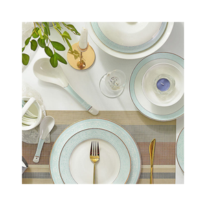 15/28/51-Piece Modern Minimalist Bone China Set From Jingdezhen, Featuring Blue and Gold Rim Designs - Product Image 4