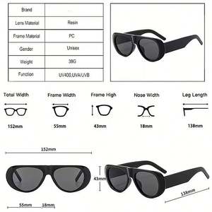 Lunettes de soleil rétro 2025 personnalisées avec logo, pour hommes et femmes, à monture large, protection UV400, style aviateur, dessus plat - Product Image 5