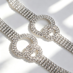 Cadena de cintura con hebilla de doble círculo de diamantes de imitación brillantes al por mayor, accesorio de vestido con logotipo personalizado, cinturón de cristal para mujer para fiesta - Product Image 2