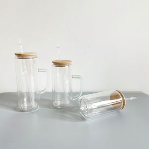 25Pcs/Case 12Oz 15Oz 20Oz Pre Drilled <b>Double</b> <b>Walled</b> Snow Globe <b>Mug</b> Glass Tumbler Handle With Bamboo Lid - Product Image 4