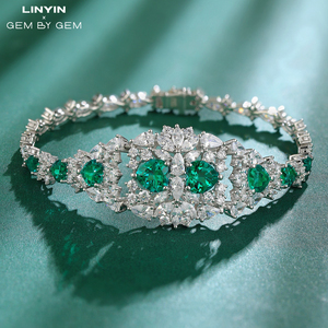 Sang trọng S925 Sterling Silver <span class=keywords><strong>Bangle</strong></span> dây đeo cổ tay đá quý Vòng đeo tay phòng thí nghiệm Grown Emerald Ruby đá quý đồ trang sức mỹ - Product Image 5