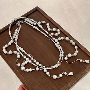 Collar de Perlas de Imitación de Varias Capas con Piedra Principal en Forma de Gota de Agua, Cadena para Suéter, Joyería de Fiesta para Mujer - Product Image 1