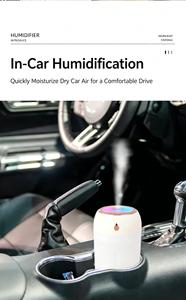 Lampe LED portable, mini <span class=keywords><strong>humidificateur</strong></span> ionisant 300 ml avec diffuseur d'huiles essentielles aromatiques, prise et USB pour voiture et usage domestique - Product Image 6