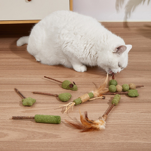 Commercio all'ingrosso naturale erba gatta per animali domestici gatto Teaser bacchetta gatto dentizione lecca giocattolo per la salute orale interattivo promuovere la digestione giocattolo da masticare - Product Image 6