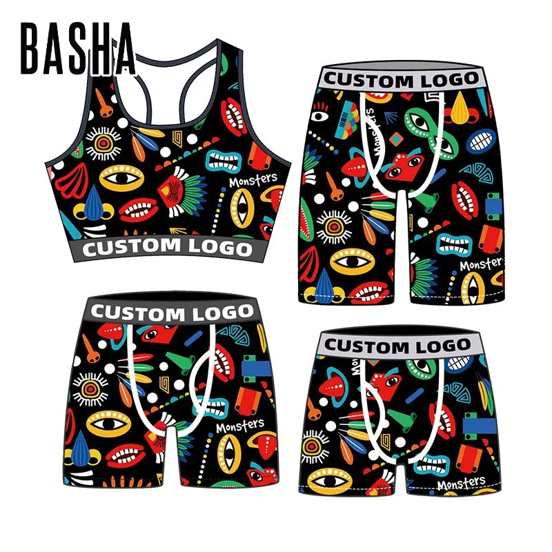 Katoenen Custom Logo Bedrukt Sport Bh Sets Modieuze Bokser Mannelijk Slipje Ethica Mannen Paar Ondergoed Boxershort