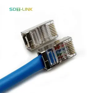 Conector de fábrica blindado 8p8c 3 prong rj45, conector para cabo cat5e, 100 peças por saco, rede cat5 cat5e stp ftp