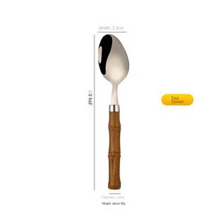 HPB0326 Ensemble de couverts créatifs avec manche imitation bambou, comprenant cuillère à dessert, couteau à steak et fourchette à salade - Product Image 3