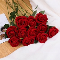 Roses artificielles en velours, fleurs artificielles à la rose unique, pour la Saint-Valentin, la maison, les mariages et les décorations de Noël