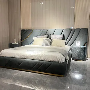 High quality home furniture bedroom sets modern luxury gray color up-holstered king size bed