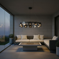 Lampu Chandelier LED Kaca Hitam Modern Seeky dengan Tinggi yang Dapat Disesuaikan dan Ukuran Sedang untuk Ruang Tamu/Ruang Makan