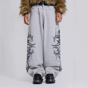 <span class=keywords><strong>Pantaloni</strong></span> Larghi da <span class=keywords><strong>Uomo</strong></span> in Cotone 100% Grigio di Alta Qualità con Stampa Fiamme, Stile Ballet - Product Image 5