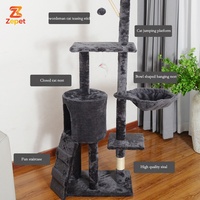 Arbre à chat grand format moderne avec maisonnette, plateforme de saut et poteau en sisal sur support en bois