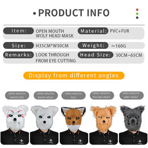 قناع شعر مستعار مستعار من Halloween على شكل ذئب ماء لاصق مع فم متحرك وقناع رأس ذئب قناع وجه كامل على شكل حيوان لطيف ومضحك - Product Image 6