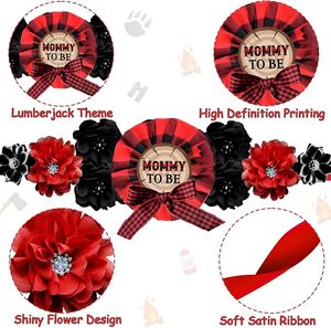 Décorations de baby shower sur le thème du bûcheron pour garçon, kit de ceinture de maternité avec ensemble d'épingles de corsage « Future maman » et « Future papa » - Product Image 3