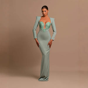 Vestido de fiesta de noche largo para mujer <span class=keywords><strong>aguamarina</strong></span> Sexy corte bajo mangas negras huecas con lazo Casual Maxi vestido en Color Natural sólido - Product Image 4