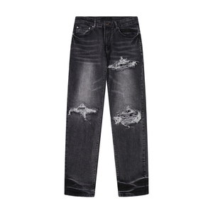 Jean Amiri noir délavé, déchiré, coupe droite, pour homme, en denim effiloché - Product Image 1