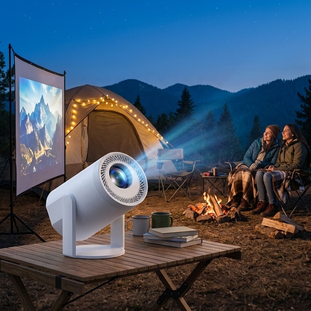JUNUO TURN1 Mini Projector Android 14 BT WiFi 200 Lumens 720P Short Throw Built-in Speakers Portable Home Theater Projector