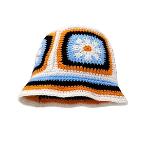 Sombrero de ganchillo sombrero de cubo personalizado niños bebé piel Denim ganchillo de punto sombrero de cubo bordado logo hombres reversible