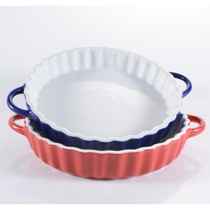 Solid Color <b>Ceramic</b> Double-Handled Wavy Baking <b>Pan</b>, 6-inch, Western Style Simple Baking Dish, Round Plate, Cake, Western Food, - Product Image 2