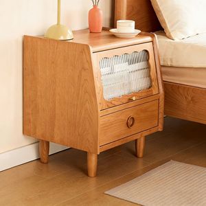 Table de chevet en bois massif, armoire de rangement en bois de cerisier, table de chevet de chambre à coucher, style rétro nordique - Product Image 1