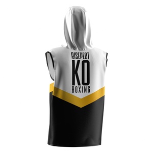 Haut de sport sans manches à capuche pour homme, idéal pour la boxe, le MMA, la gym, l'échauffement et l'entrée sur le ring, coupe ajustée, vêtement personnalisé - Product Image 6