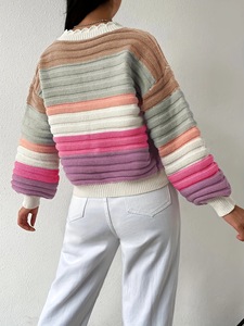 Cárdigan de punto para <span class=keywords><strong>mujer</strong></span> para Otoño Invierno 2025 estilo europeo americano para <span class=keywords><strong>Amazon</strong></span> abrigo Arco Iris rayas mangas linterna Color - Product Image 2