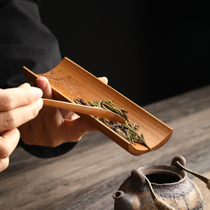Ensemble de cuillères à thé en bambou, design rétro sculpté, pour cérémonie du thé Kung Fu, outil de mesure du thé portable avec plateau et cuillère - Product Image 3